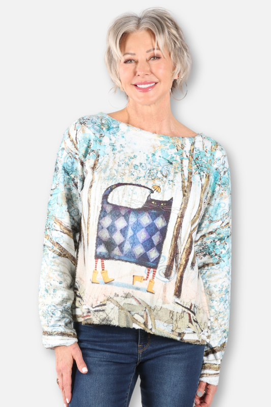 Print Soft Knit Pullover - Stormy Stroll