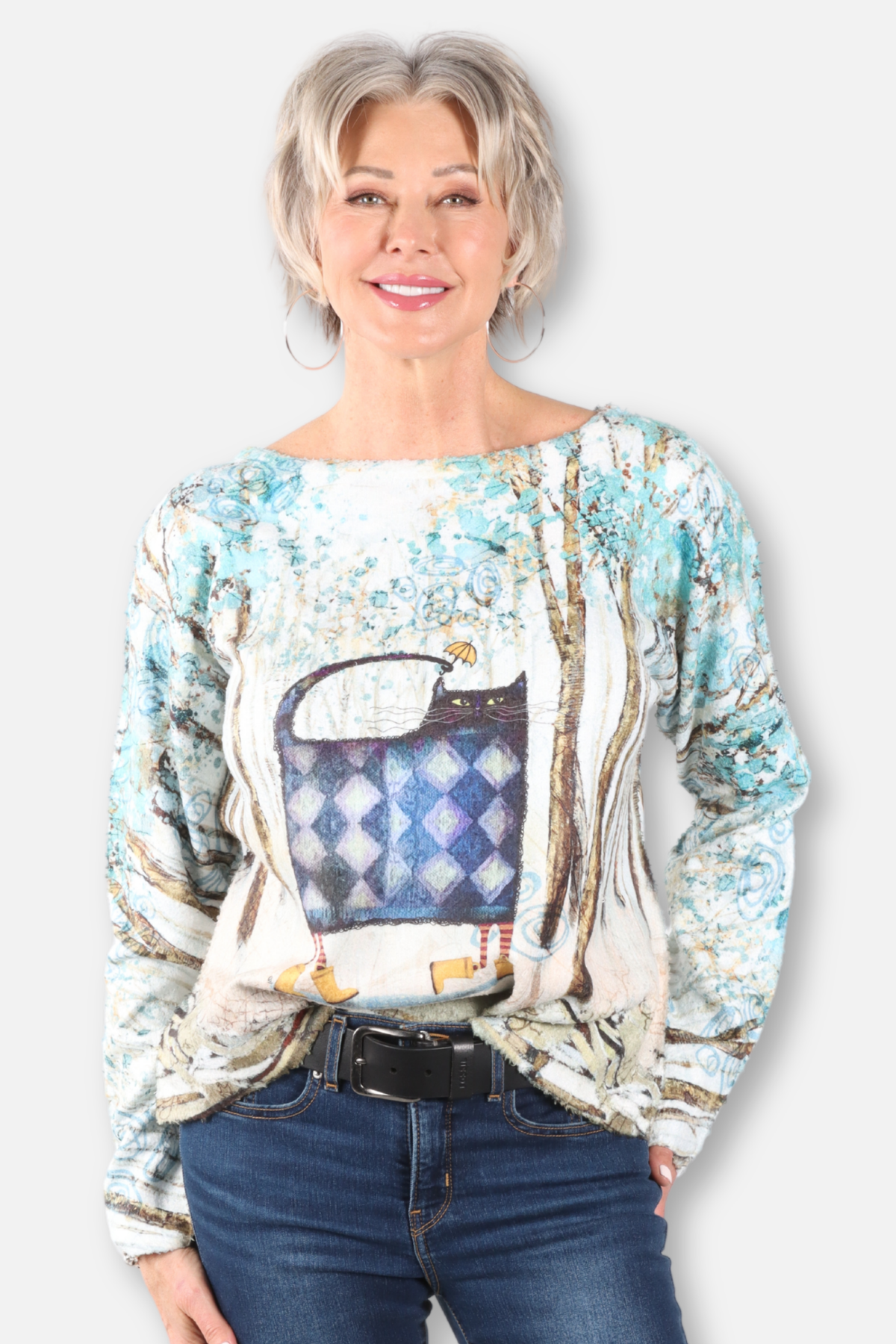 Print Soft Knit Pullover - Stormy Stroll