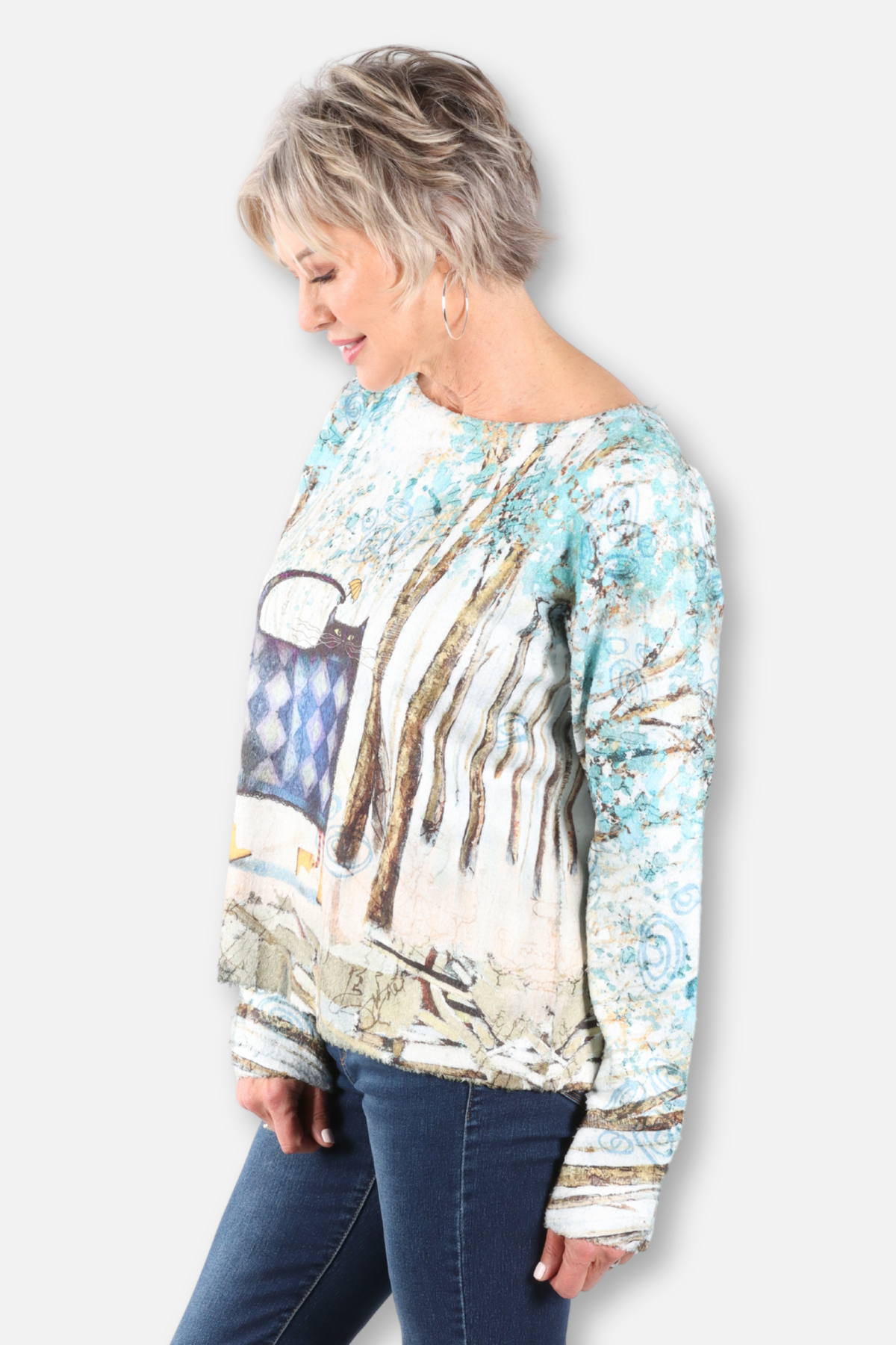 Print Soft Knit Pullover - Stormy Stroll