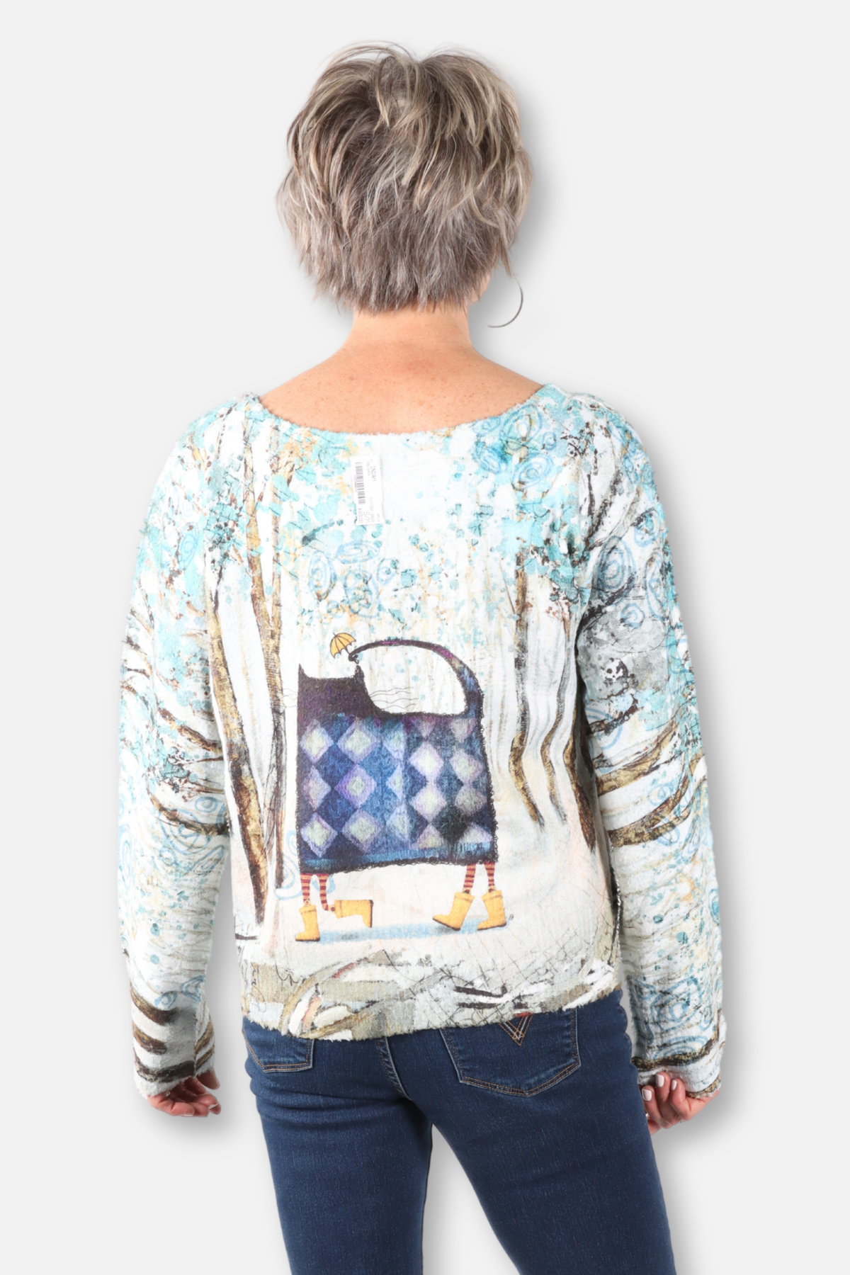 Print Soft Knit Pullover - Stormy Stroll 