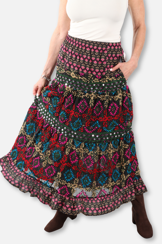 Vintage Embroidered Maxi Skirt - Multi #1