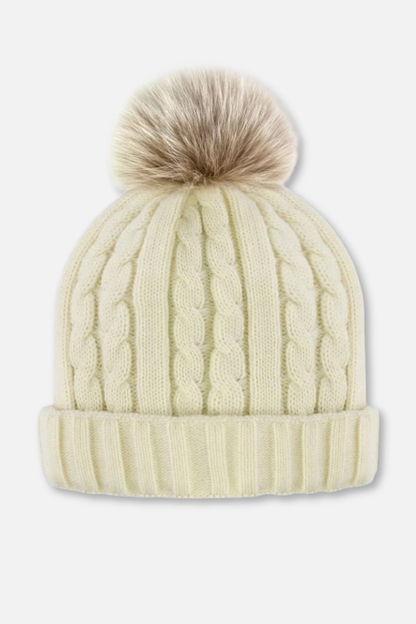 Cable Hat with Pom - Ivory