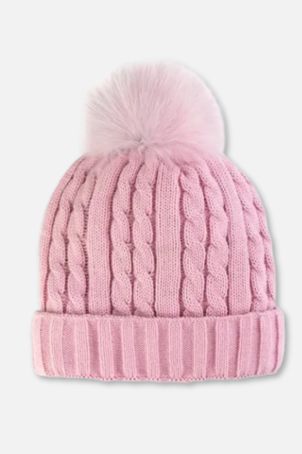 Cable Hat with Pom - Soft Pink