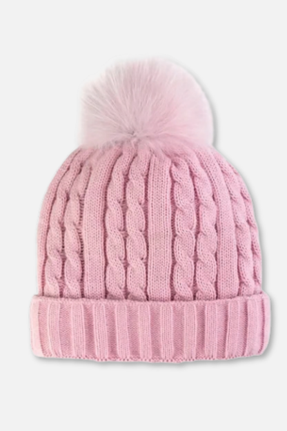 Cable Hat with Pom - Soft Pink