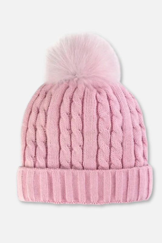 Cable Hat with Pom - Soft Pink