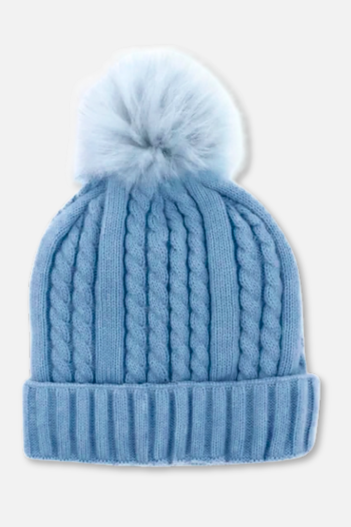 Cable Hat with Pom - Baby Blue