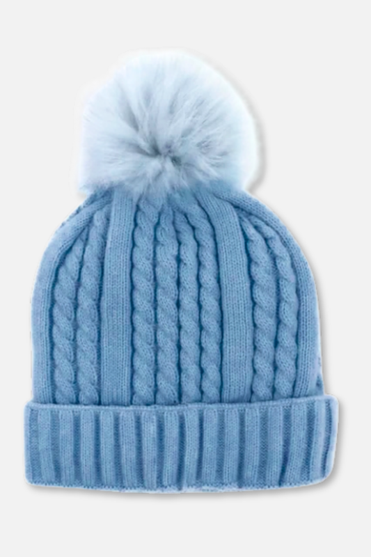 Cable Hat with Pom - Baby Blue