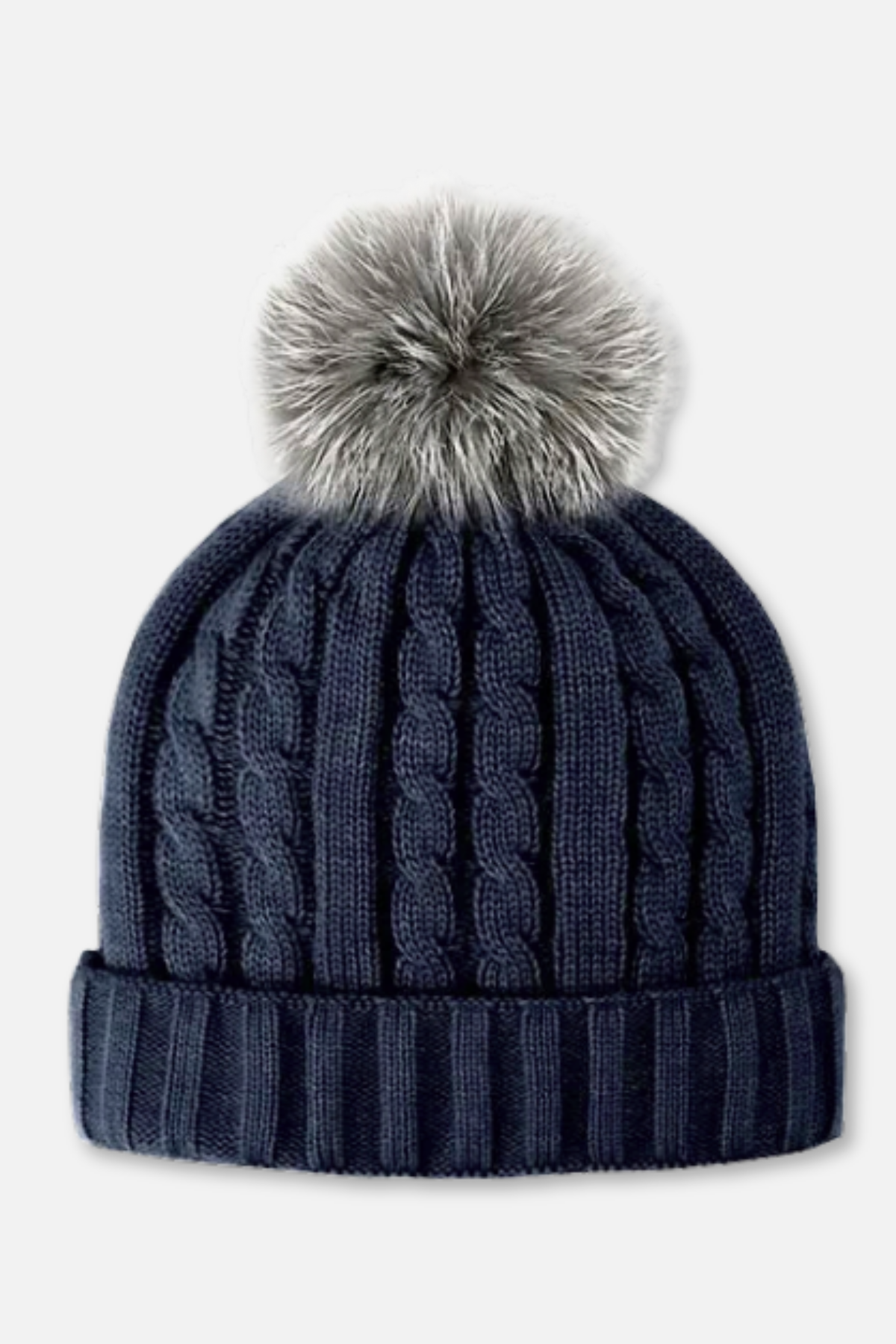 Cable Hat with Pom - Navy