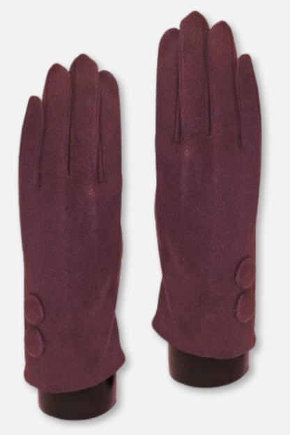 Two Button Sueded Gloves - Wine