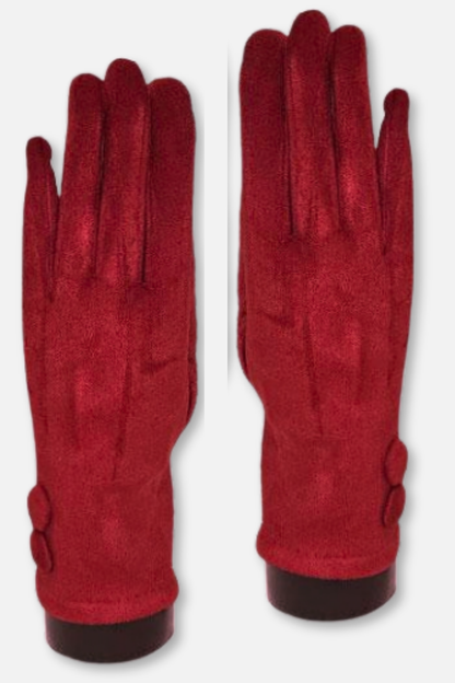 Two Button Sueded Gloves - Red