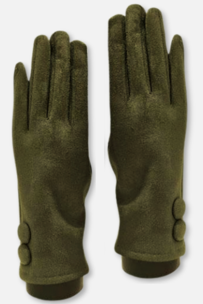 Two Button Sueded Gloves - Olive