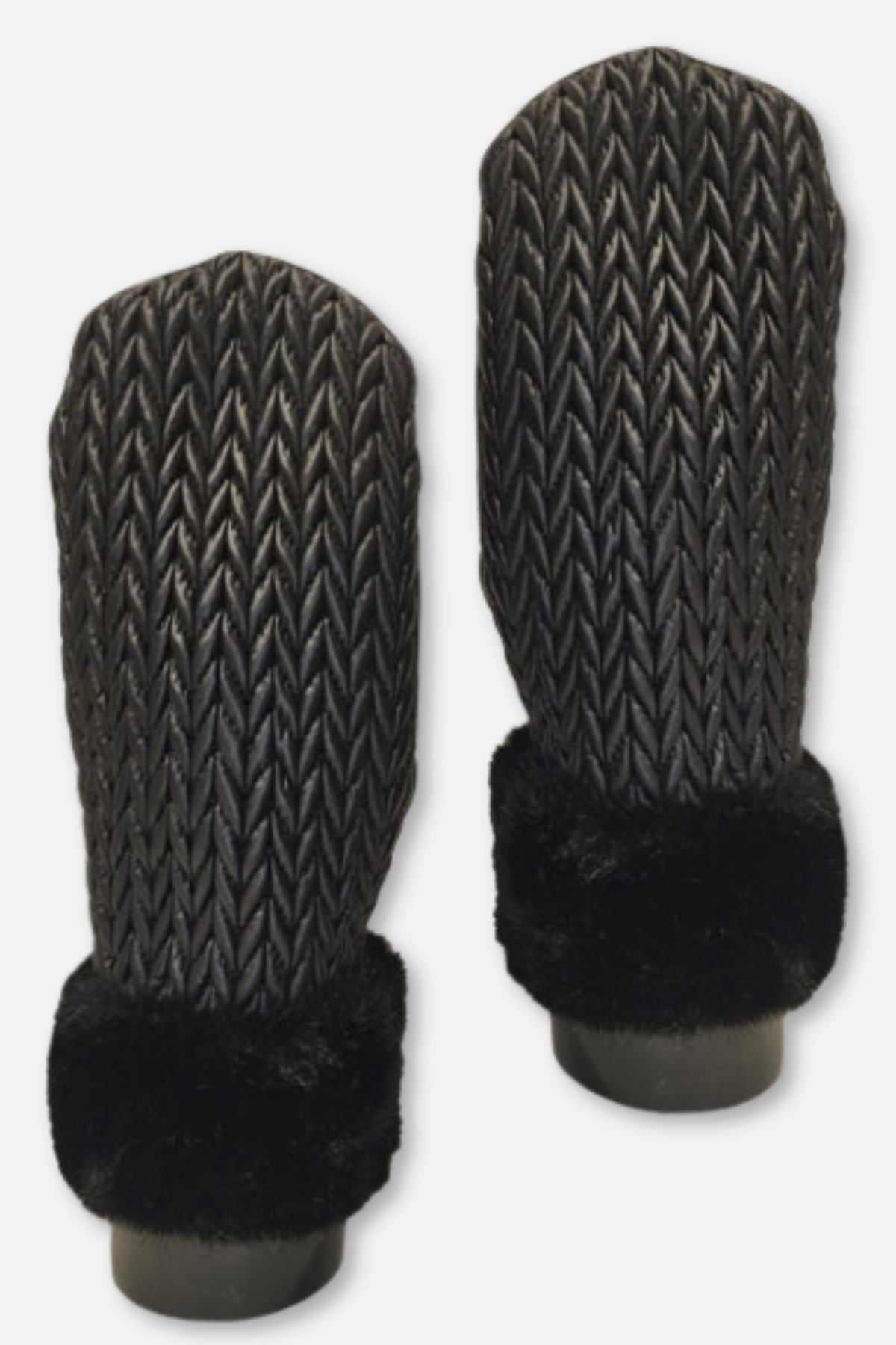 Braided Faux Fur Cuff Mitten - Black
