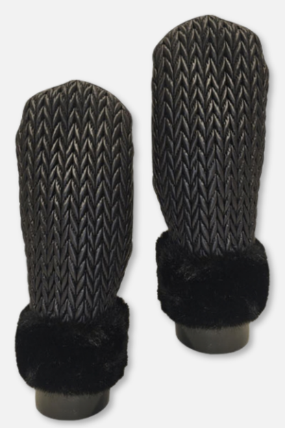 Braided Faux Fur Cuff Mitten - Black