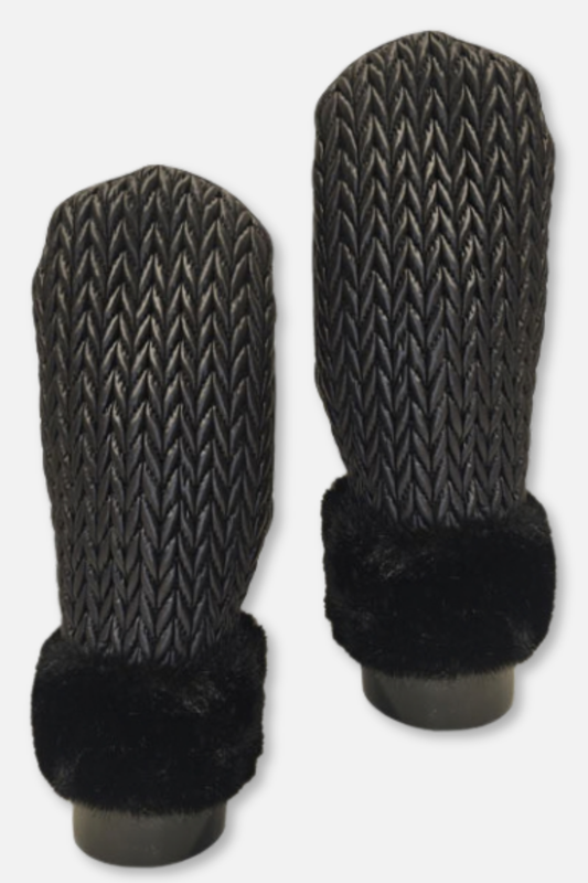 Braided Faux Fur Cuff Mitten - Black