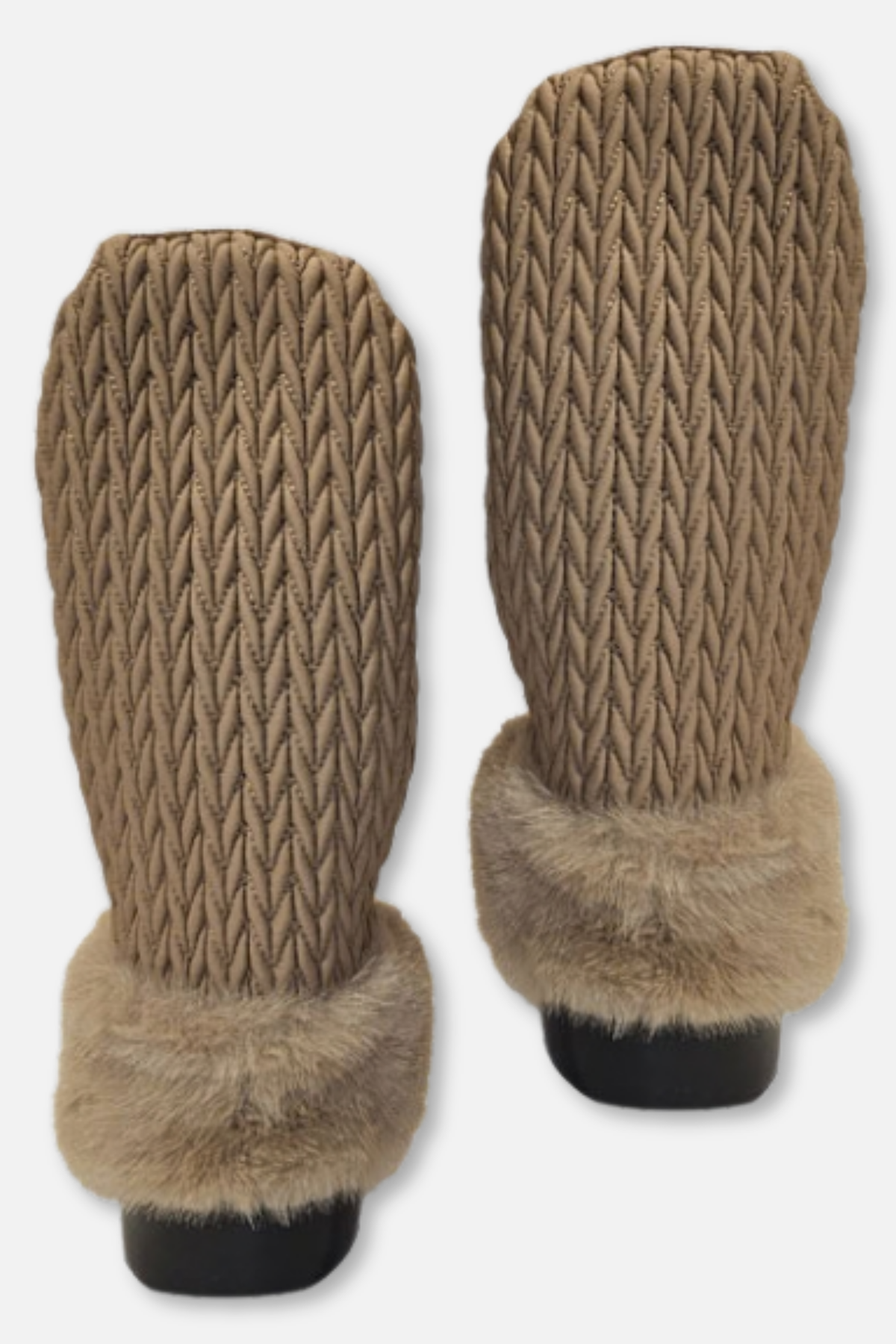 Braided Faux Fur Cuff Mitten - Tan