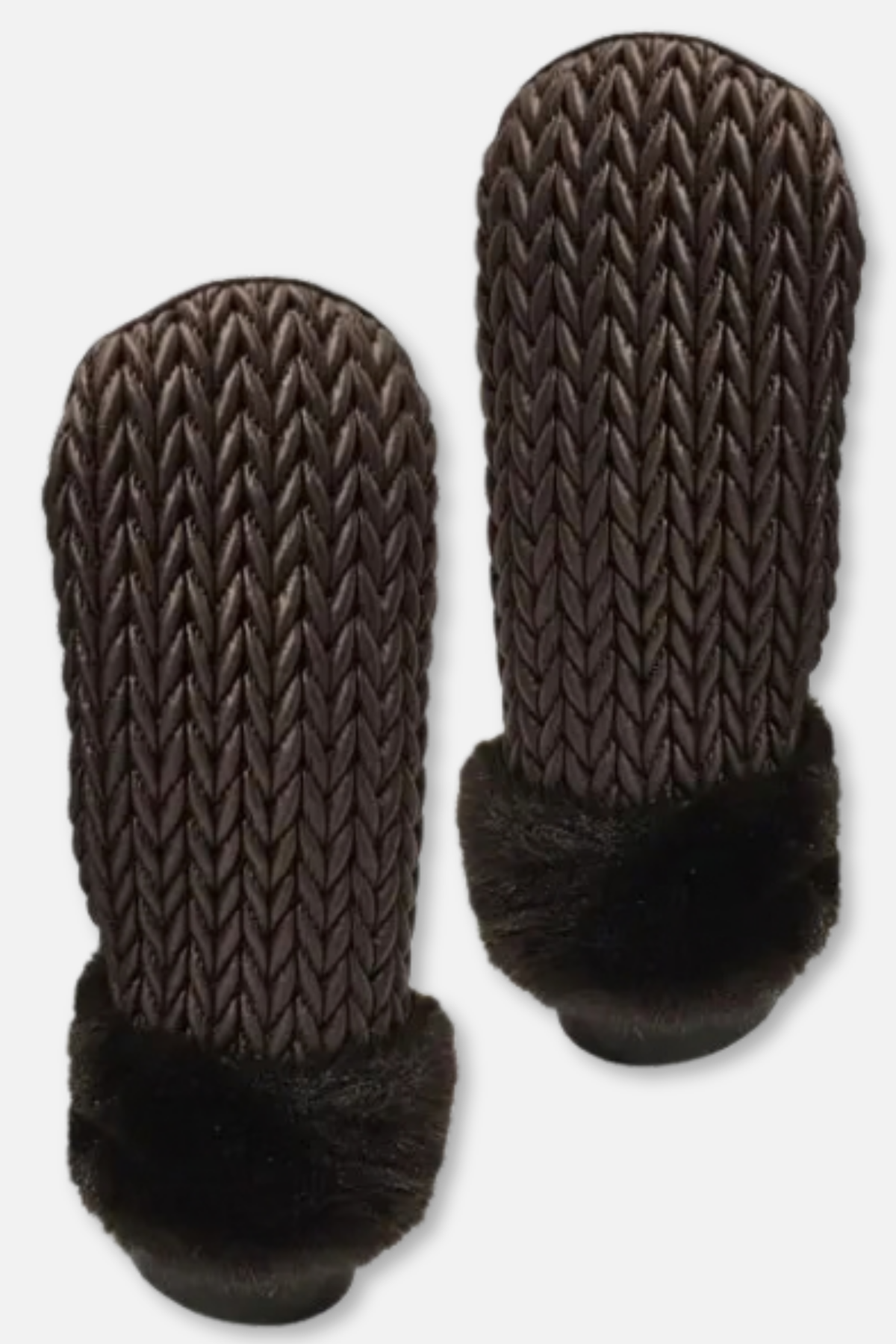 Braided Faux Fur Cuff Mitten - Brown