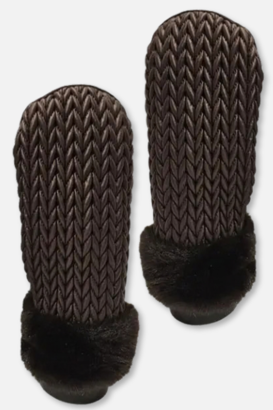 Braided Faux Fur Cuff Mitten - Brown