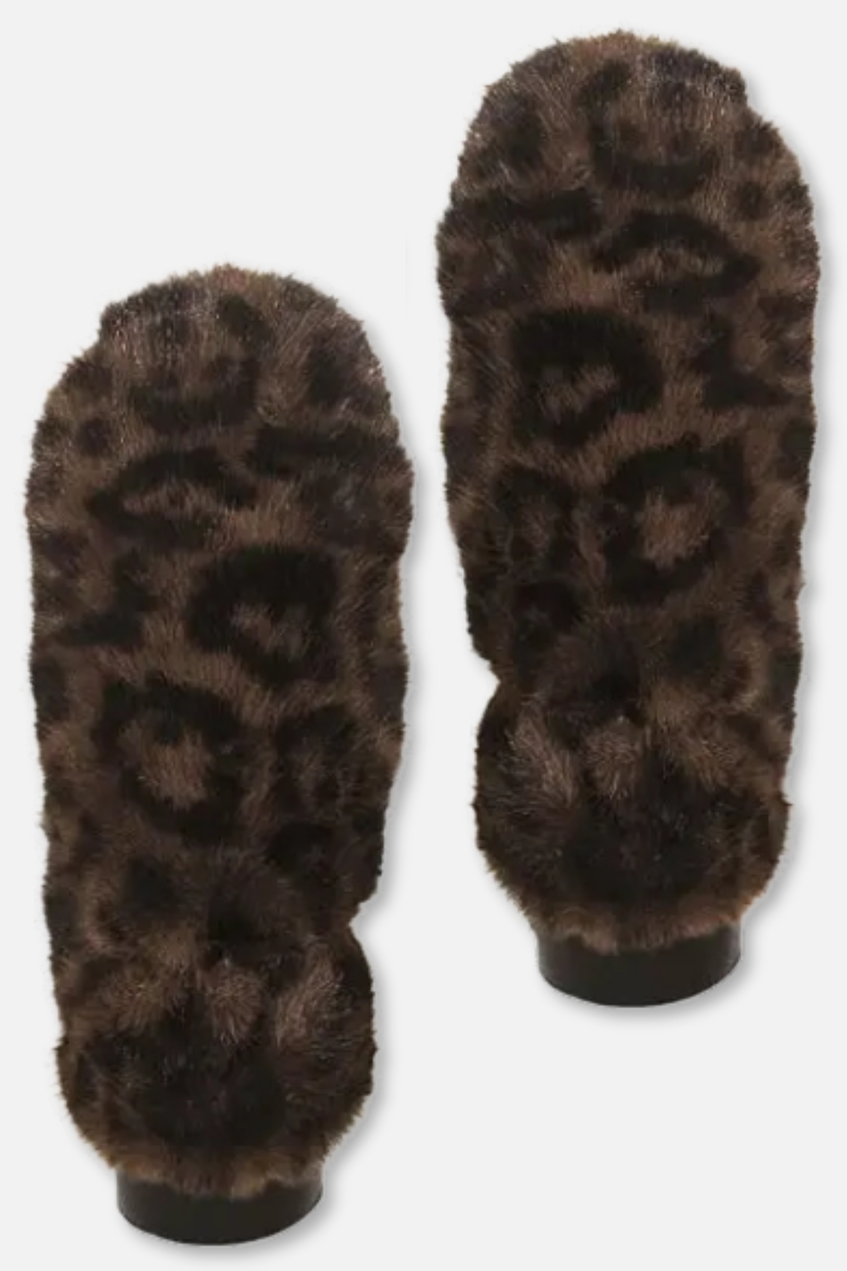 Animal Print Faux Fur Mitten - Brown