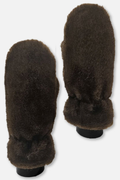 Soft Faux Fur Mittens - Brown