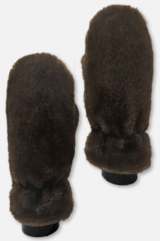 Soft Faux Fur Mittens - Brown