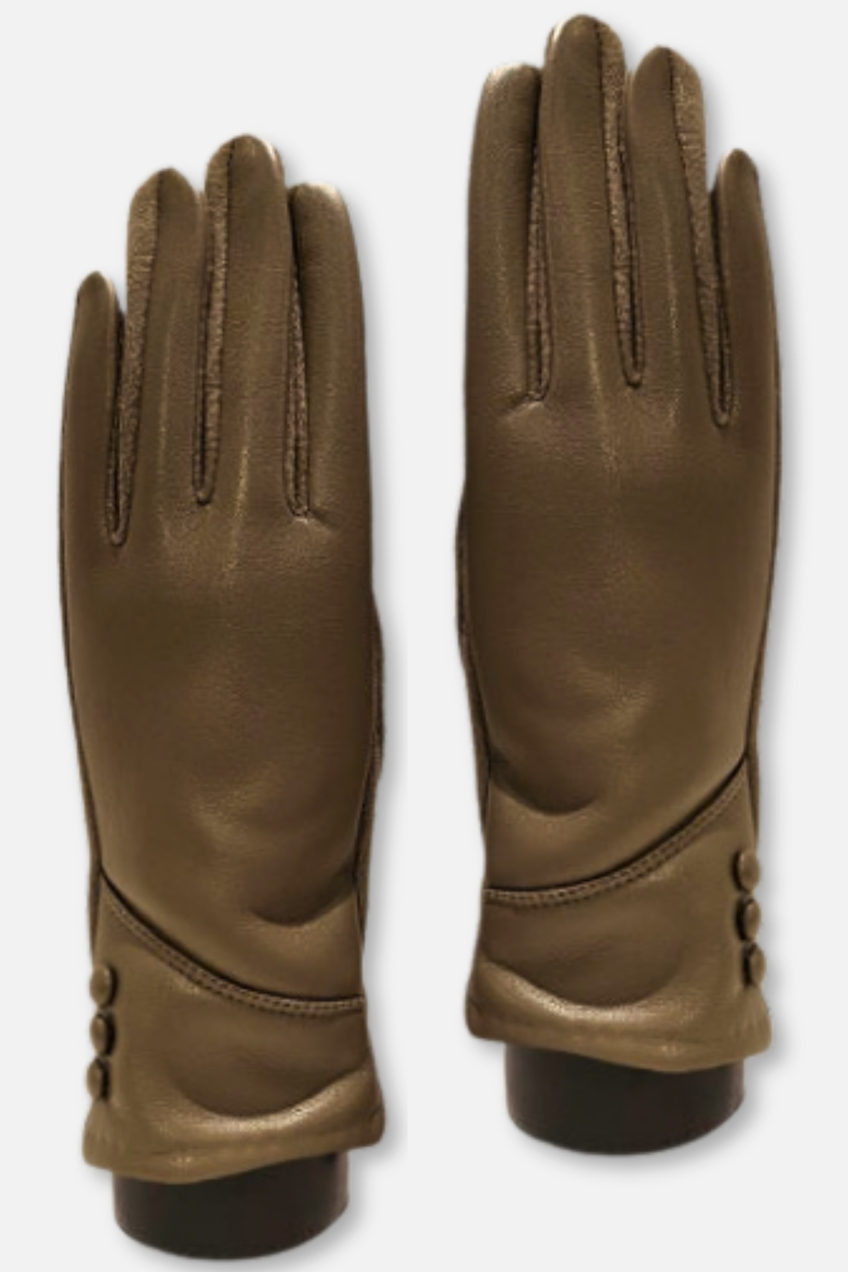 Button Cuff Vegan Leather Gloves - Taupe