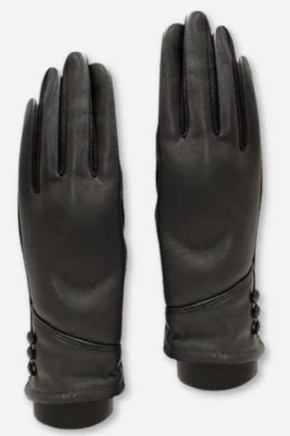 Button Cuff Vegan Leather Gloves - Charcoal