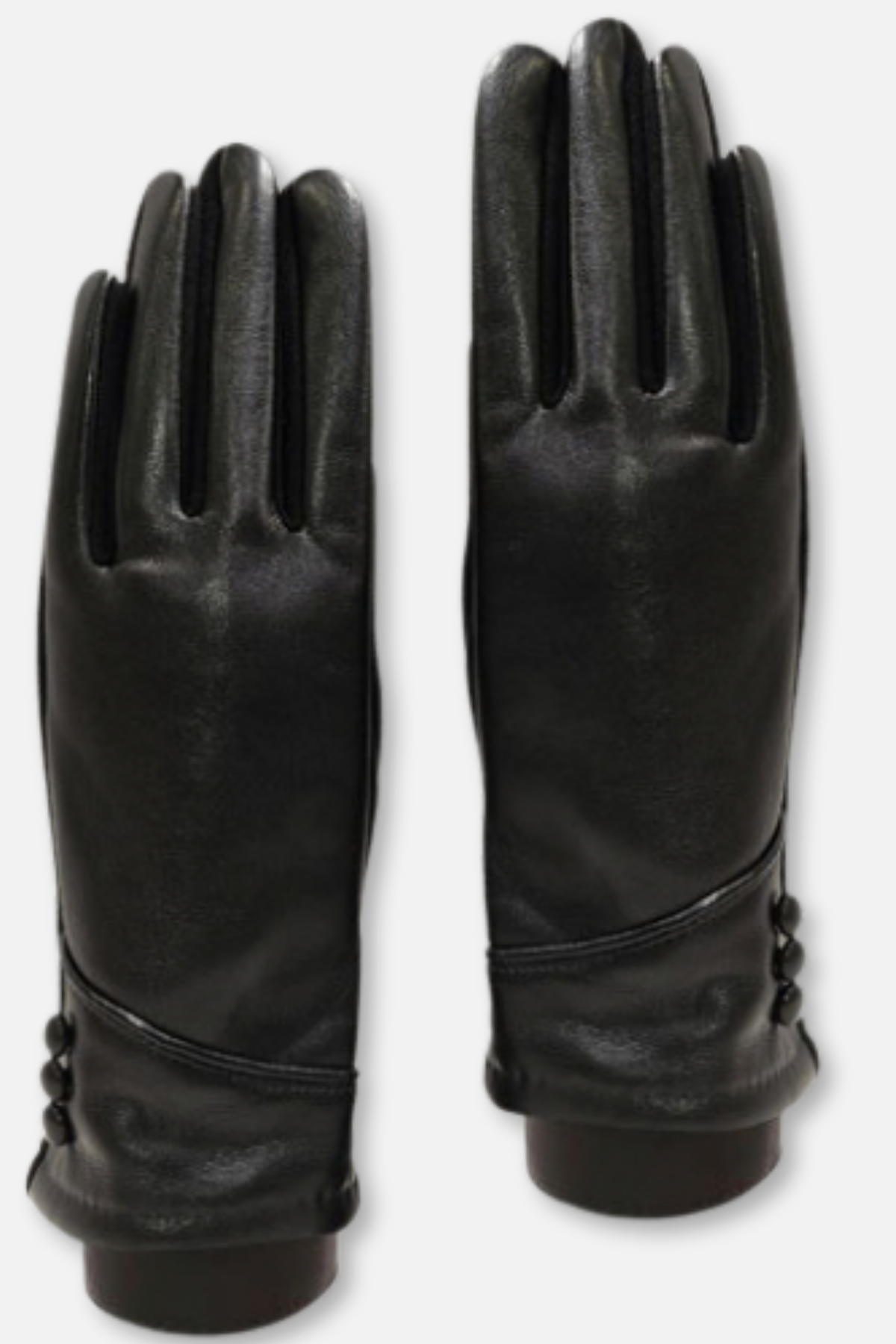Button Cuff Vegan Leather Gloves - Black