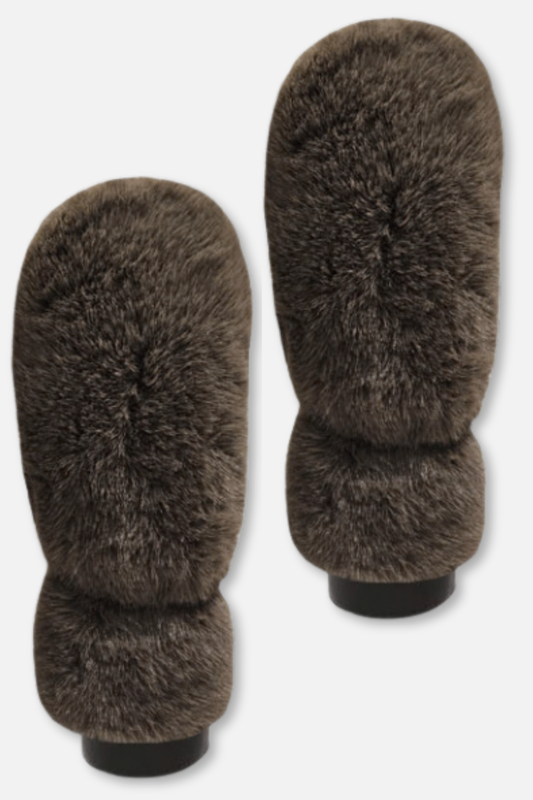 Minkie Faux Fur Mittens - Brown