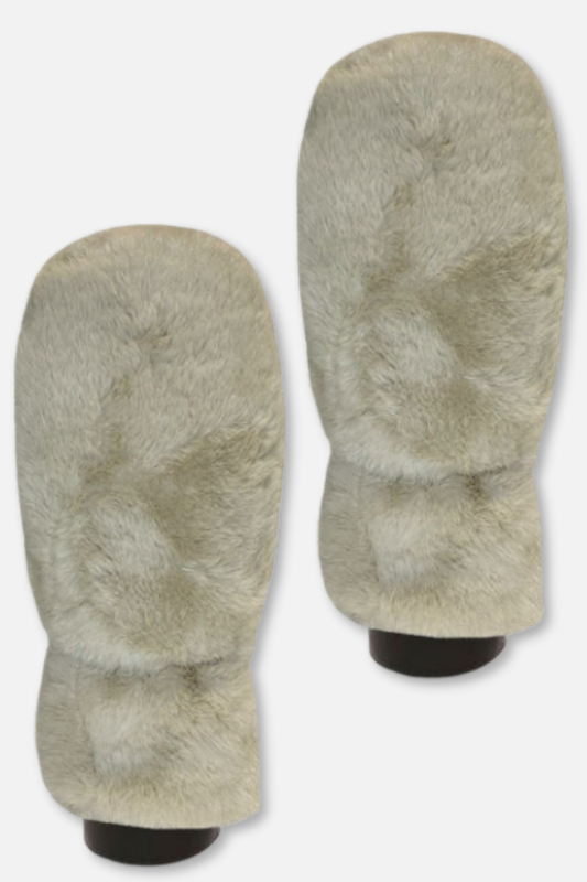 Minkie Faux Fur Mittens - White