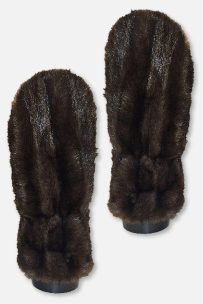 Mongolian Rib Faux Fur Mittens - Brown