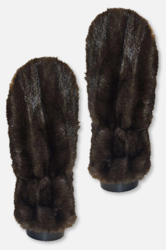 Mongolian Rib Faux Fur Mittens - Brown