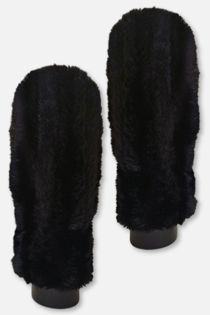 Mongolian Rib Faux Fur Mittens - Black