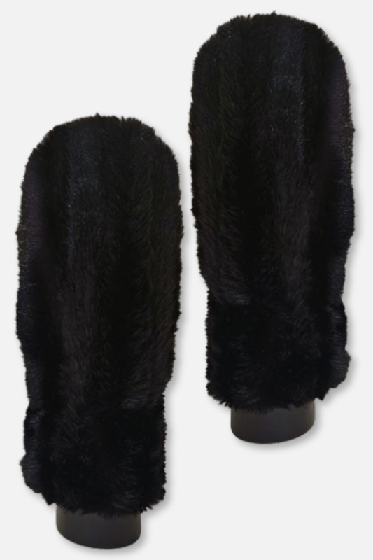 Mongolian Rib Faux Fur Mittens - Black