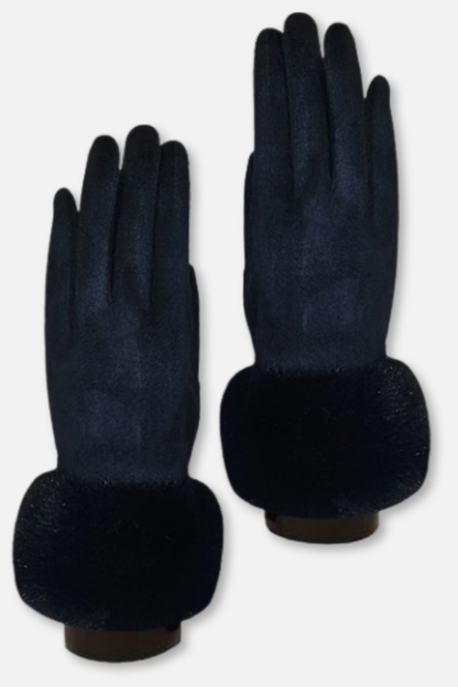 Sueded Faux Fur Cuff Texting Gloves