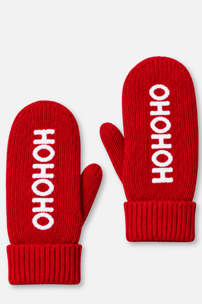 Winter Knit Mittens - Ho Ho Ho Red