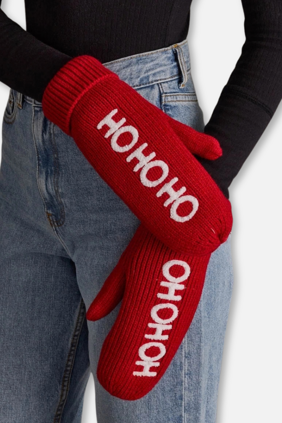 Winter Knit Mittens - Ho Ho Ho Red