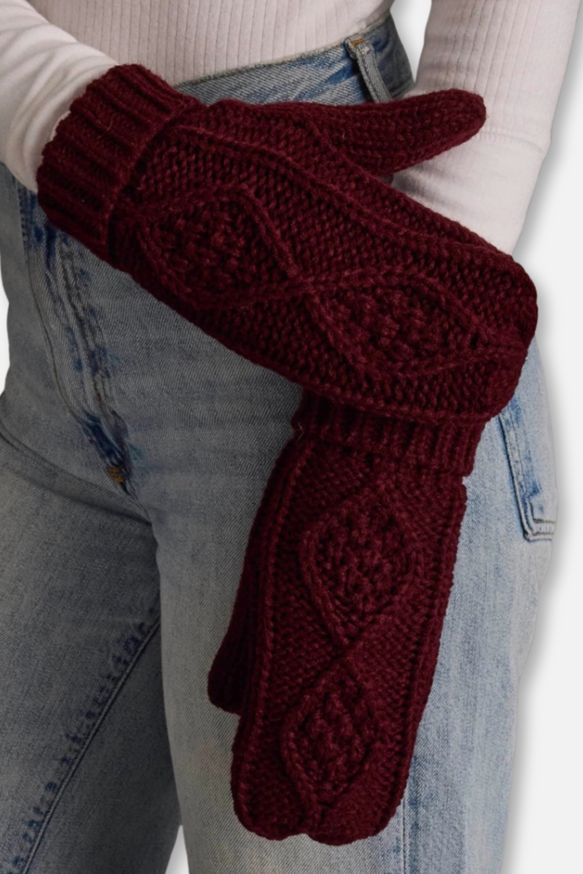 Winter Knit Mittens - Burgundy Cable