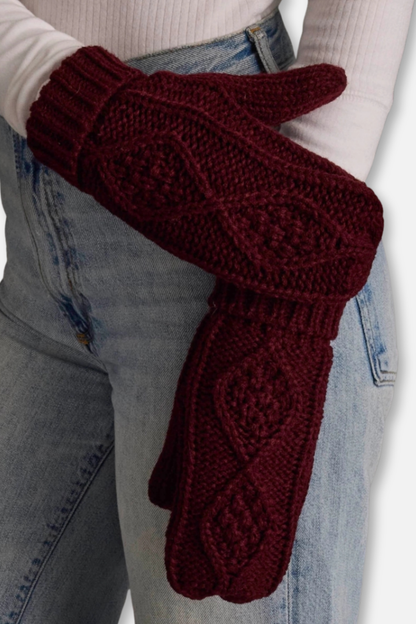 Winter Knit Mittens - Burgundy Cable