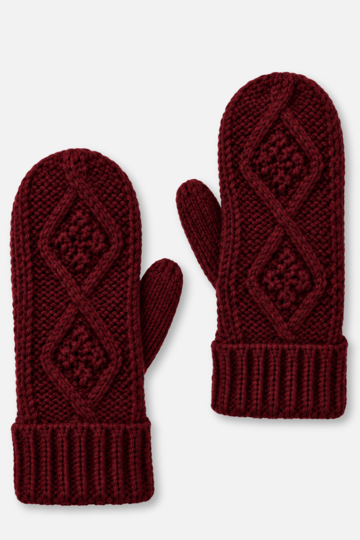 Winter Knit Mittens - Burgundy Cable