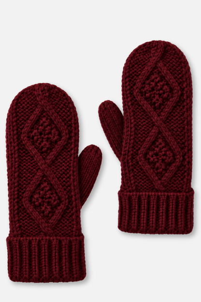 Winter Knit Mittens - Burgundy Cable
