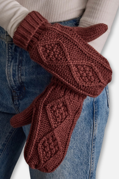 Winter Knit Mittens - Dark Pink Cable
