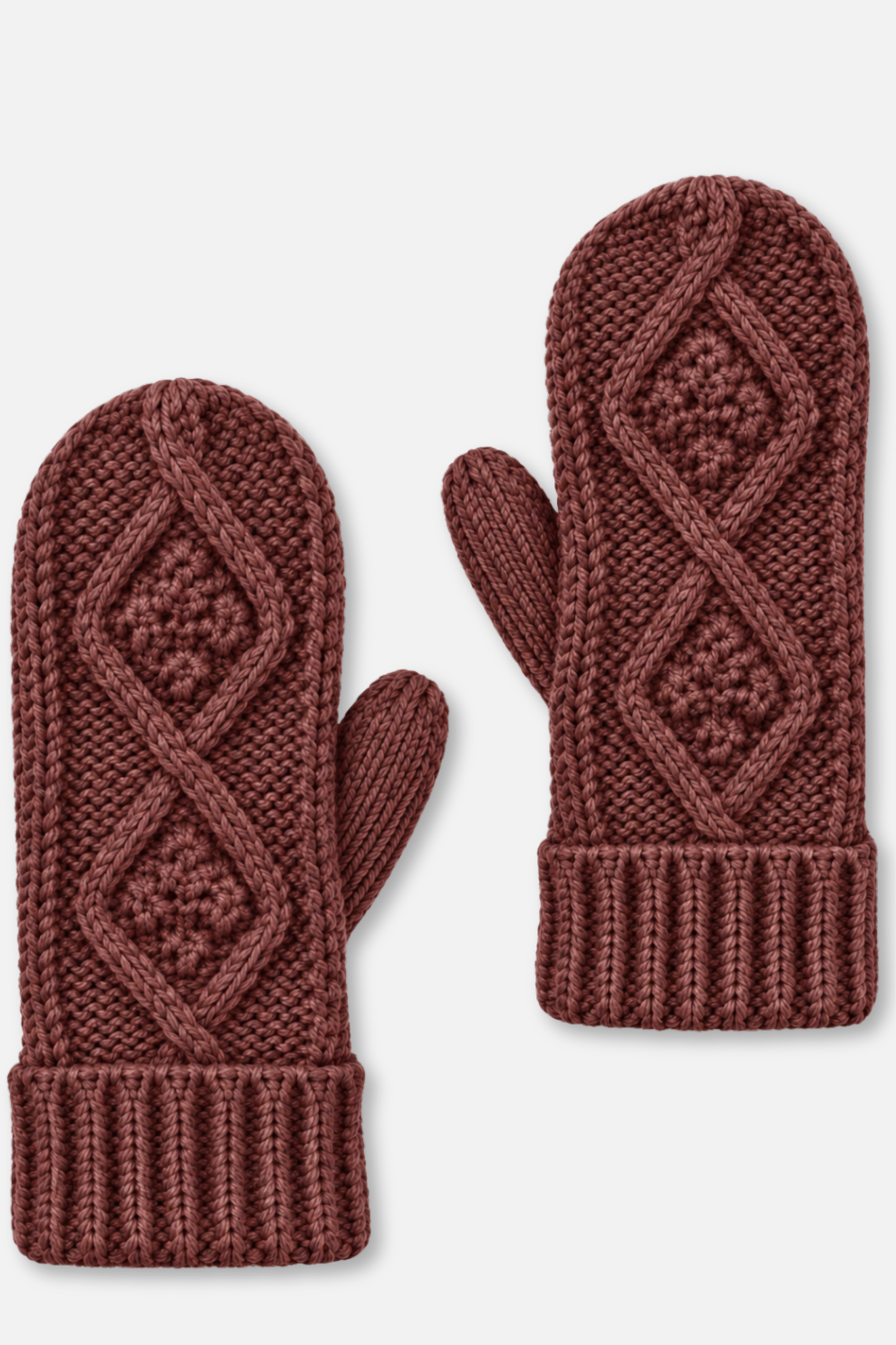 Winter Knit Mittens - Dark Pink Cable