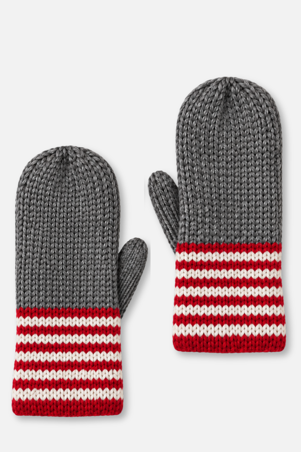 Winter Knit Mittens - Gray Red & White Striped