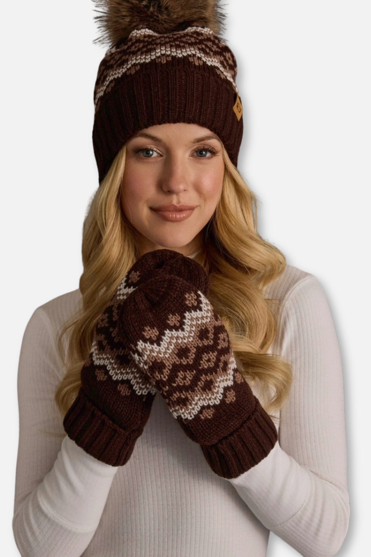 Winter Knit Mittens - Brown Mocha Taupe Patterned