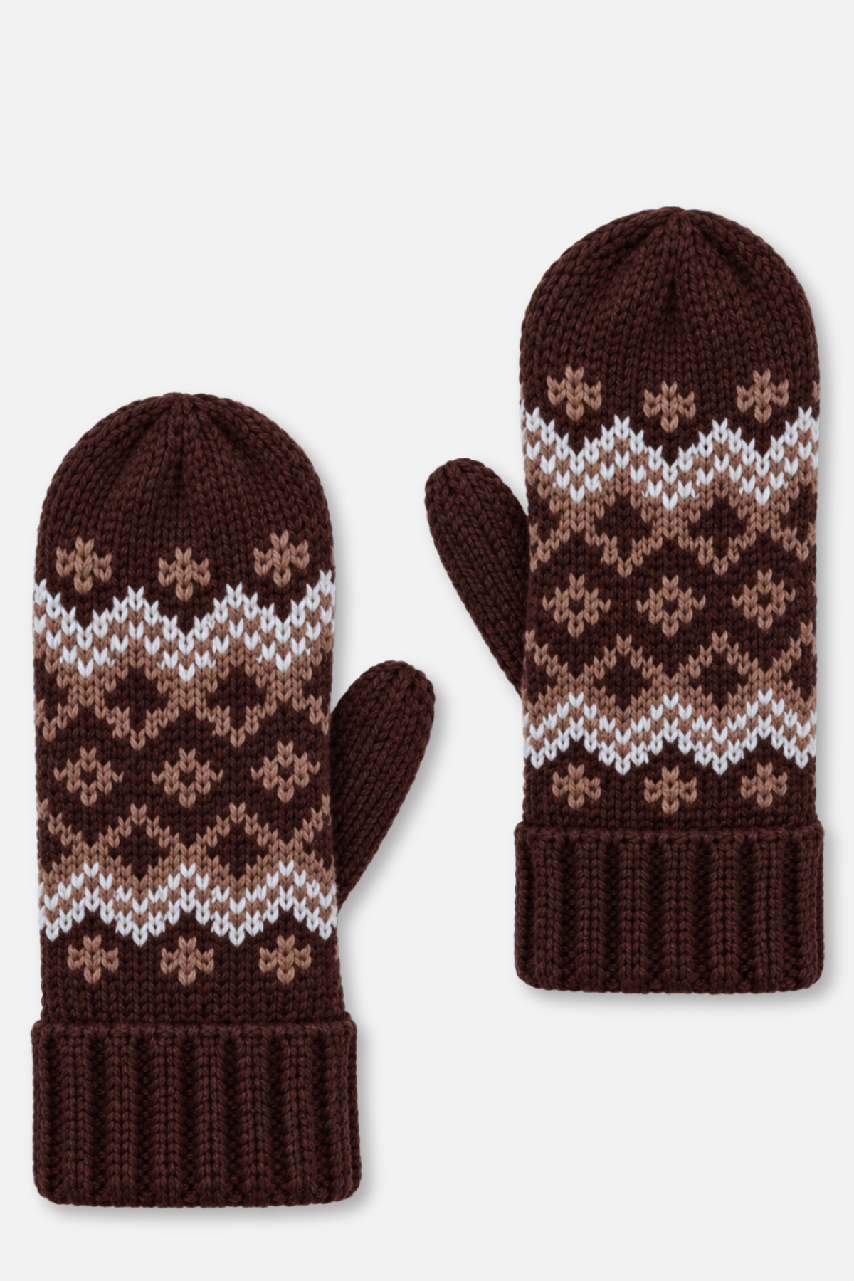Winter Knit Mittens - Brown Mocha Taupe Patterned
