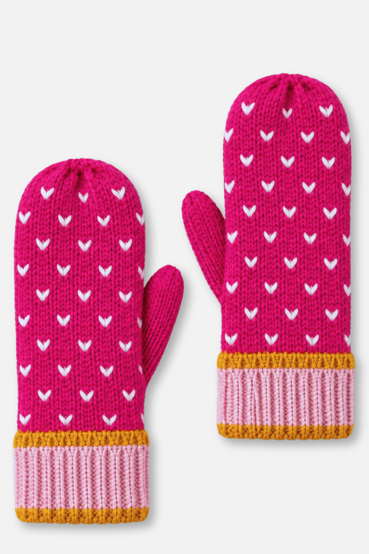 Winter Knit Mittens - Pink & White Heart