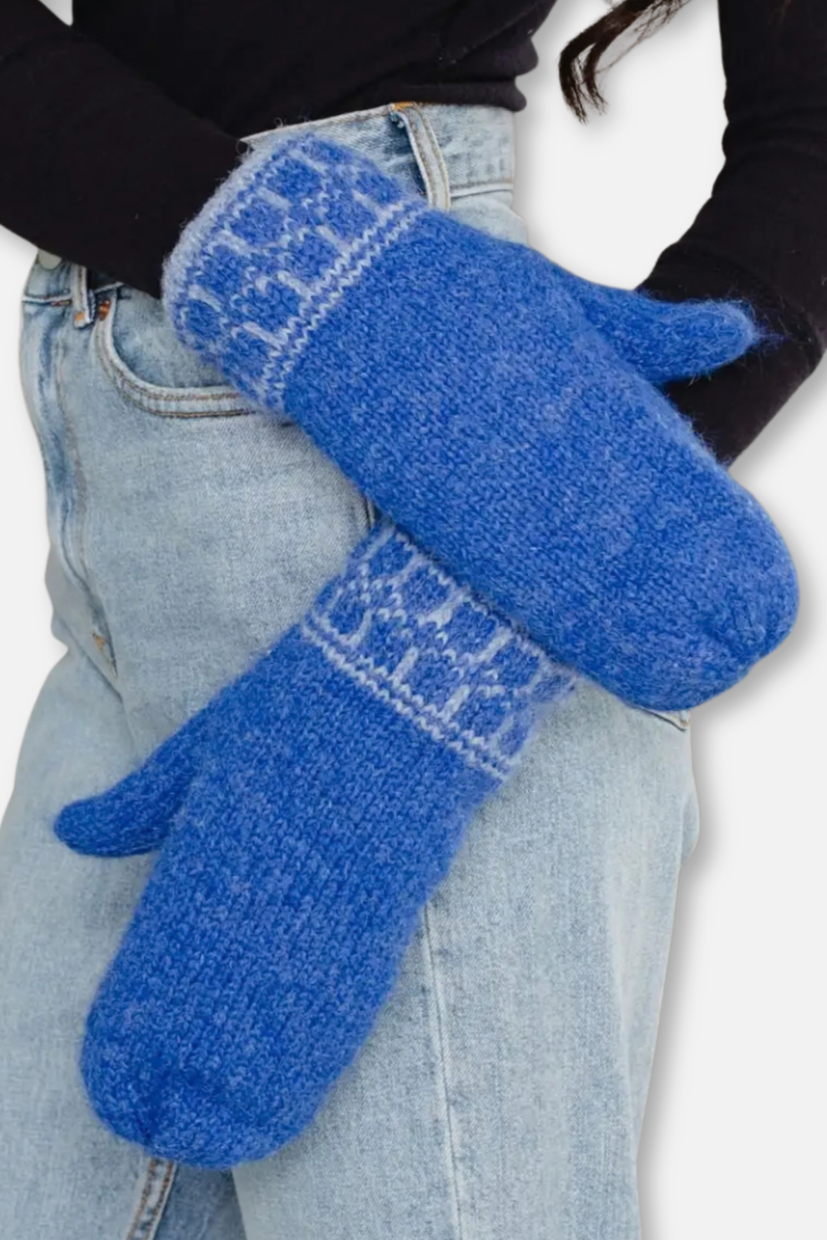 Winter Knit Mittens - Blue Patterned