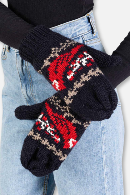 Winter Knit Mittens - Cardinal Black