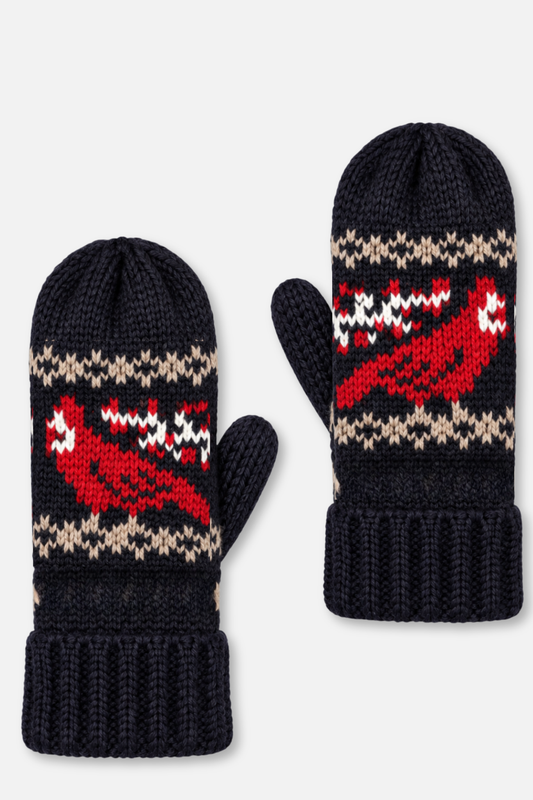 Winter Knit Mittens - Cardinal Black