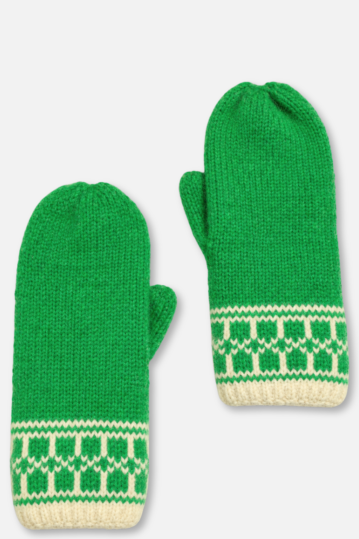 Winter Knit Mittens - Green & Cream Patterned